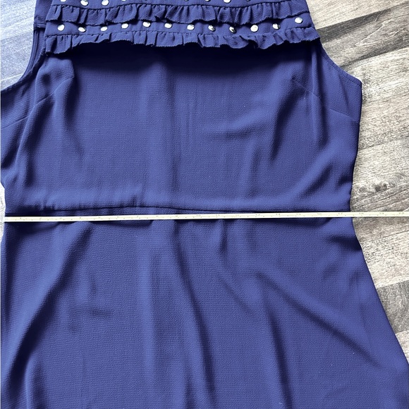 Beautiful Michael Kors navy dress with gold rivets, wavy skirt hem. Size XL NWT - Picture 2 of 6
